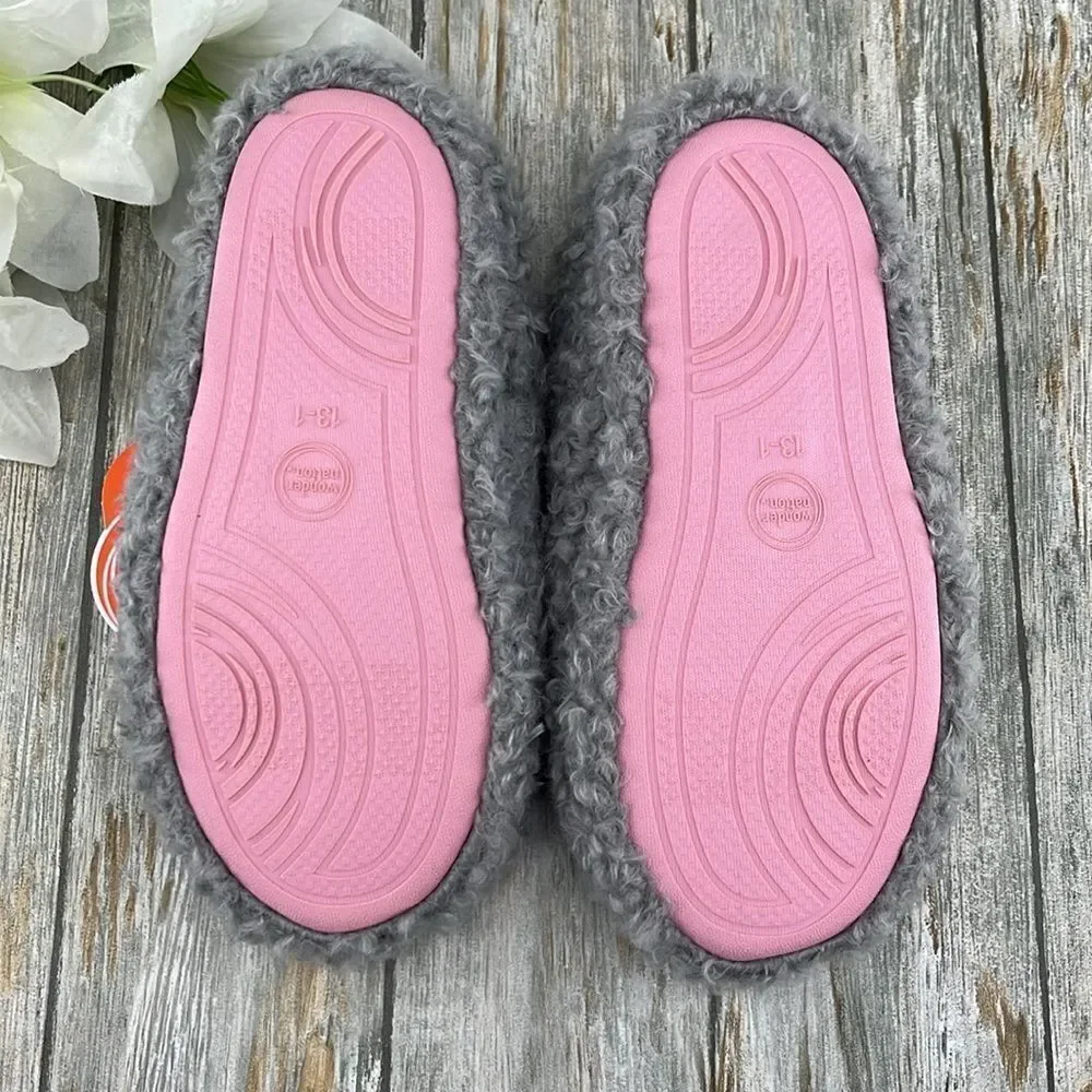 Little Girls Sherpa Faux Fur Fuzzy Heart Slippers Shoes Size 13/1